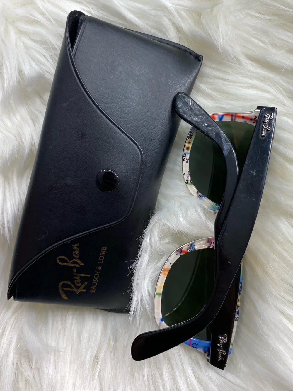 Ray-Ban Black Wayfarer Sunglasses with Multicolor Map-Print Temples